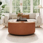Christopher Knight Home Rafael Modern Button Tufted Faux Leather Round Ottoman, Light Brown