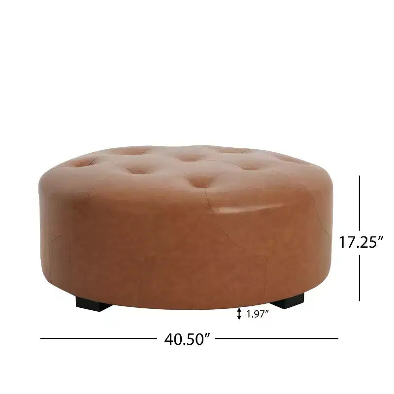 Christopher Knight Home Rafael Modern Button Tufted Faux Leather Round Ottoman, Light Brown