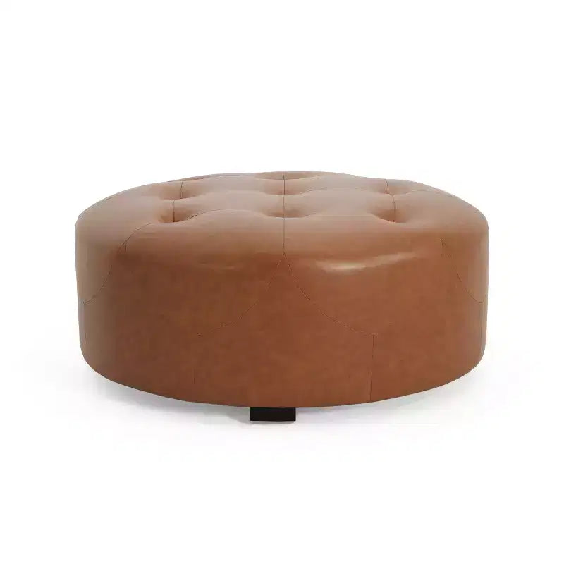 Christopher Knight Home Rafael Modern Button Tufted Faux Leather Round Ottoman, Light Brown