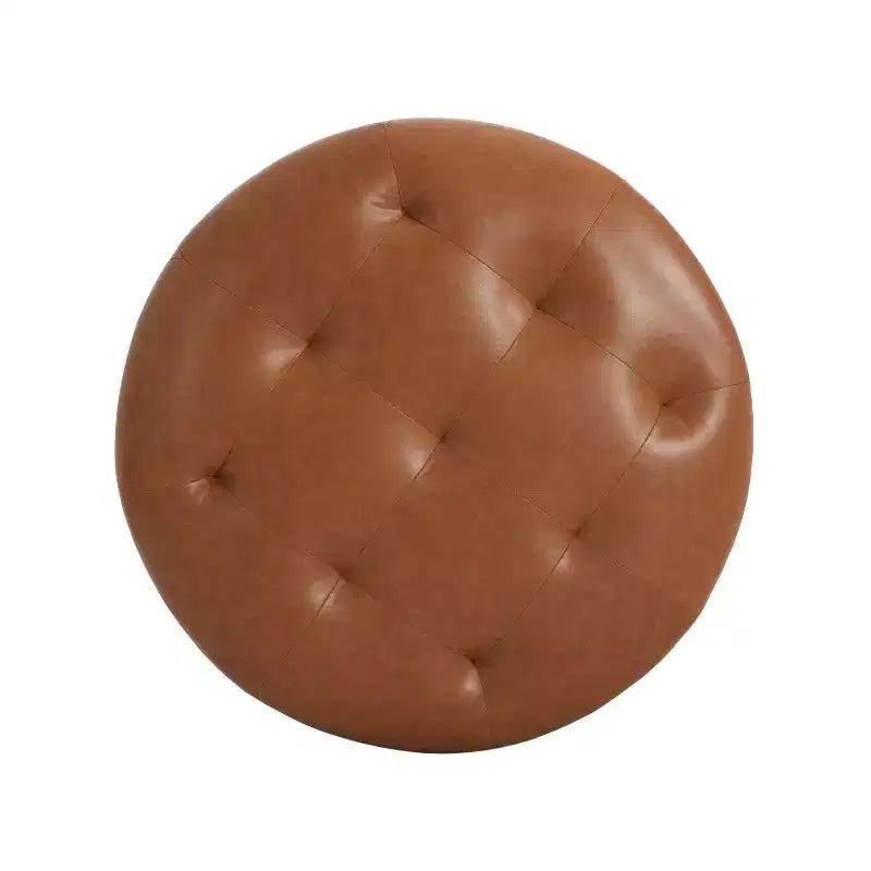 Christopher Knight Home Rafael Modern Button Tufted Faux Leather Round Ottoman, Light Brown