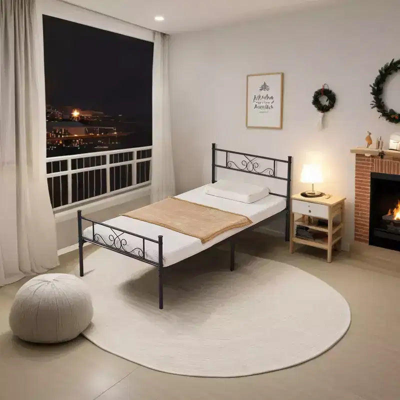 VECELO Twin/Full/Queen/King Size Bed Frame with Headboard&Footboard, Metal Bed Platform, Black