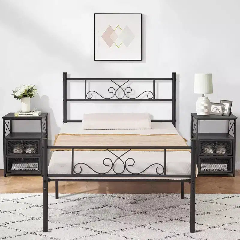 VECELO Twin/Full/Queen/King Size Bed Frame with Headboard&Footboard, Metal Bed Platform, Black