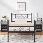 VECELO Twin/Full/Queen/King Size Bed Frame with Headboard&Footboard, Metal Bed Platform, Black