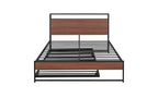 Metal Full Size Bed Frame with Trundle Bed, Integrated USB Ports, and Slat System C Box Spring Optional