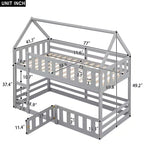 Whisen Wood Twin over Twin House-Shaped Bunk Bed with Fence with Door and Ladder