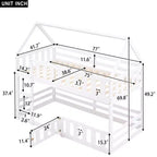 Whisen Wood Twin over Twin House-Shaped Bunk Bed with Fence with Door and Ladder