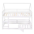 Whisen Wood Twin over Twin House-Shaped Bunk Bed with Fence with Door and Ladder
