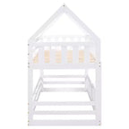 Whisen Wood Twin over Twin House-Shaped Bunk Bed with Fence with Door and Ladder