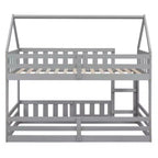 Whisen Wood Twin over Twin House-Shaped Bunk Bed with Fence with Door and Ladder