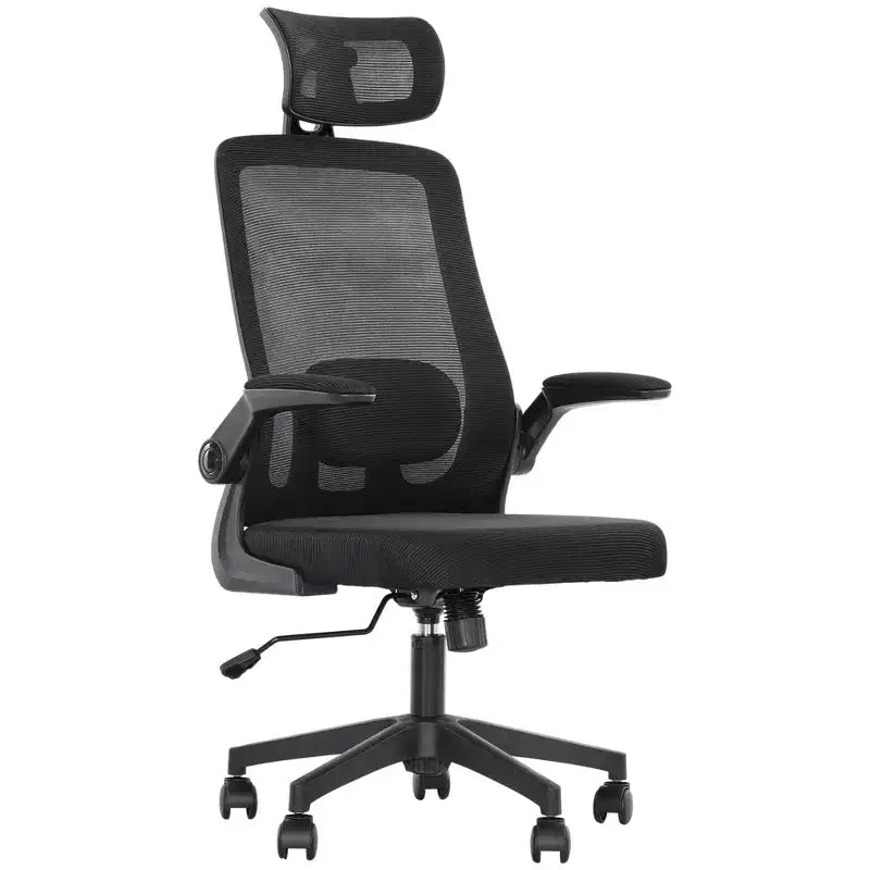 HOMCOM Ergonomic Office Chair with Flip-up Armrest, Adjustable Headrest and Lumbar Support, Mesh Desk Chair for Home Office