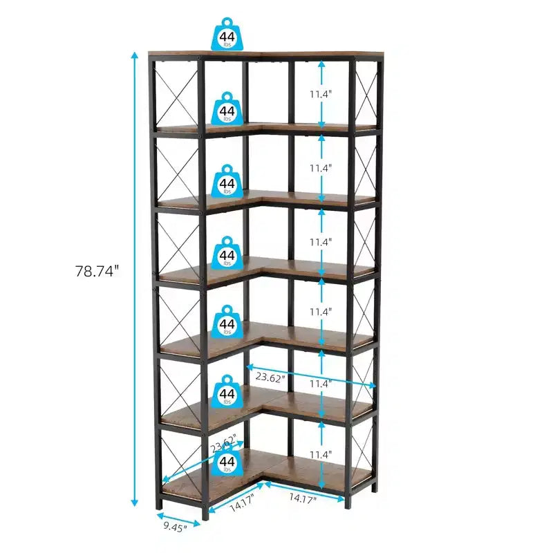 7-Tier Corner Bookshelf with LED Light Strips IF076
