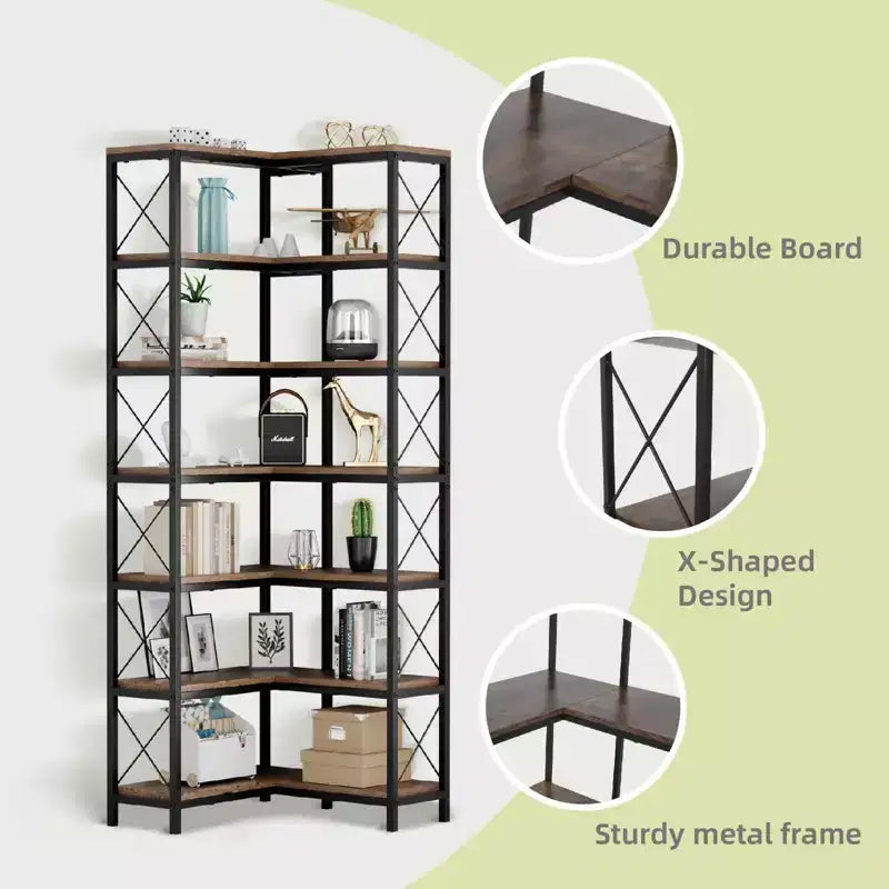7-Tier Corner Bookshelf with LED Light Strips IF076