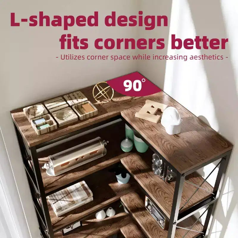 7-Tier Corner Bookshelf with LED Light Strips IF076