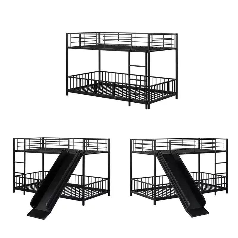 Whisen Stylish Design Metal Bunk Bed with Slide and Guardrails