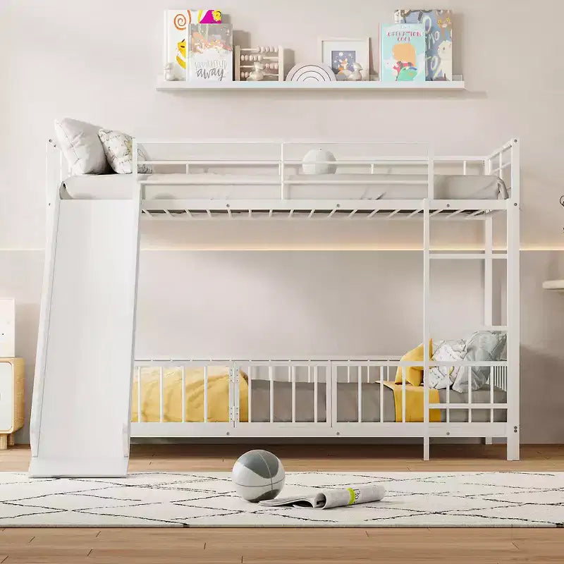 Whisen Stylish Design Metal Bunk Bed with Slide and Guardrails