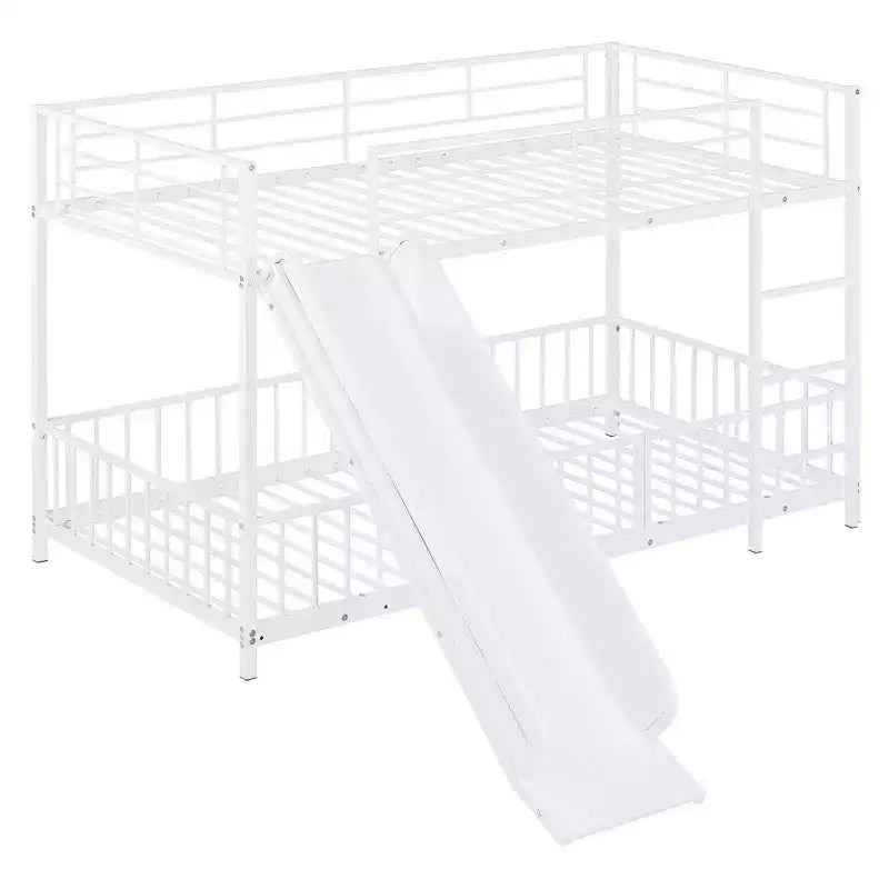Whisen Stylish Design Metal Bunk Bed with Slide and Guardrails