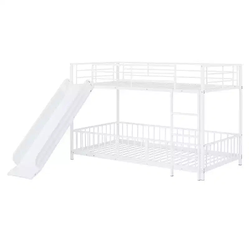 Whisen Stylish Design Metal Bunk Bed with Slide and Guardrails