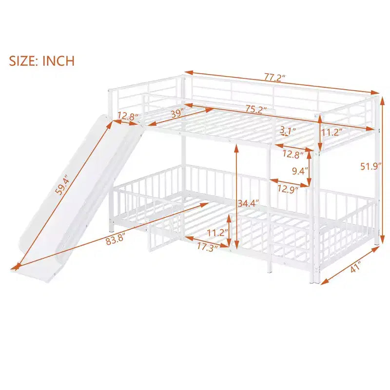 Whisen Stylish Design Metal Bunk Bed with Slide and Guardrails