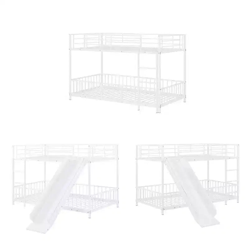 Whisen Stylish Design Metal Bunk Bed with Slide and Guardrails