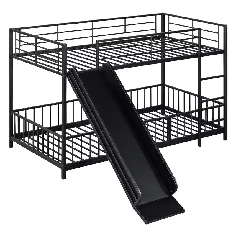 Whisen Stylish Design Metal Bunk Bed with Slide and Guardrails