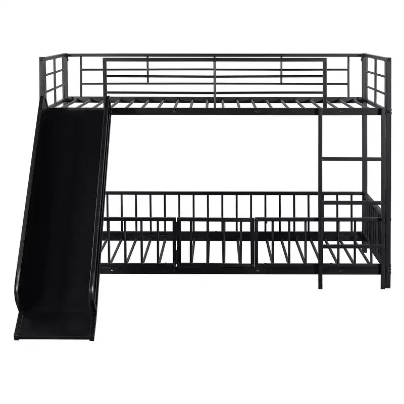 Whisen Stylish Design Metal Bunk Bed with Slide and Guardrails