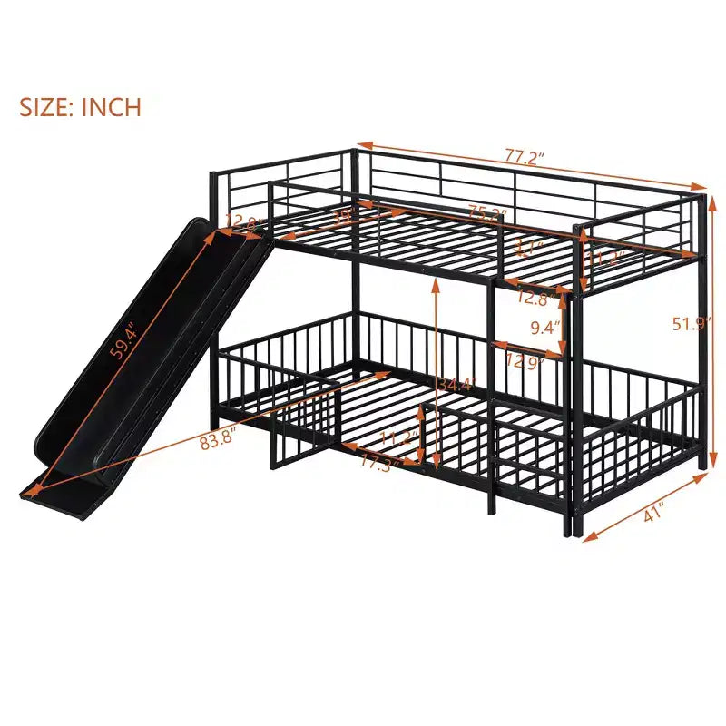 Whisen Stylish Design Metal Bunk Bed with Slide and Guardrails