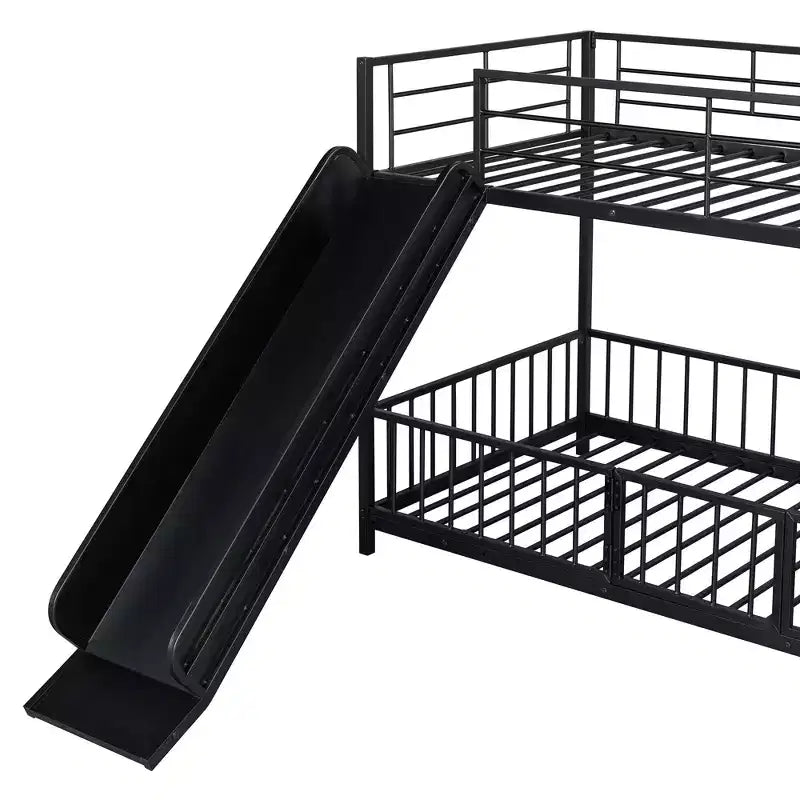 Whisen Stylish Design Metal Bunk Bed with Slide and Guardrails