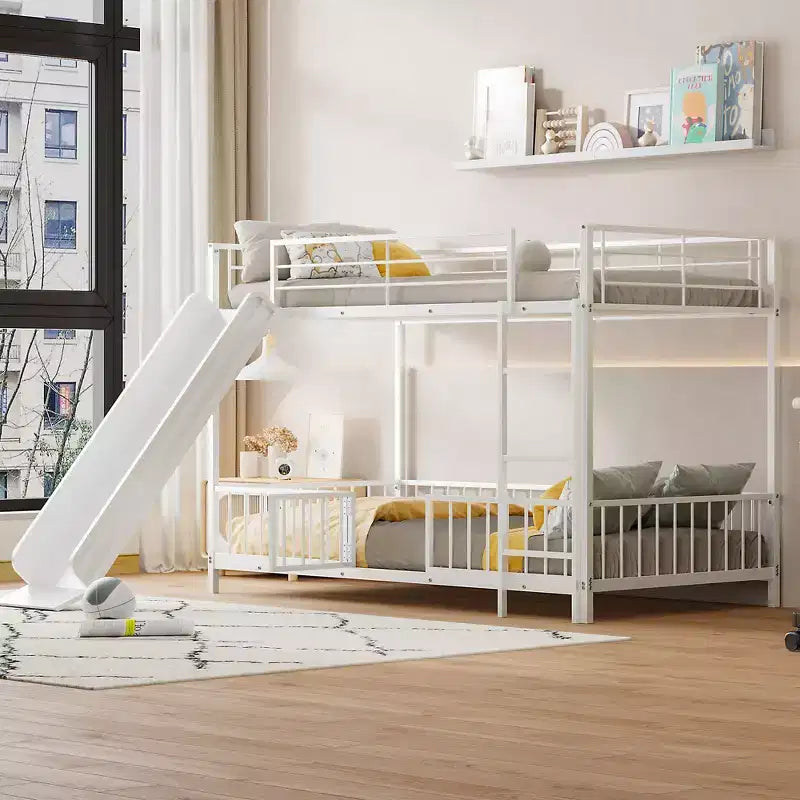 Whisen Stylish Design Metal Bunk Bed with Slide and Guardrails