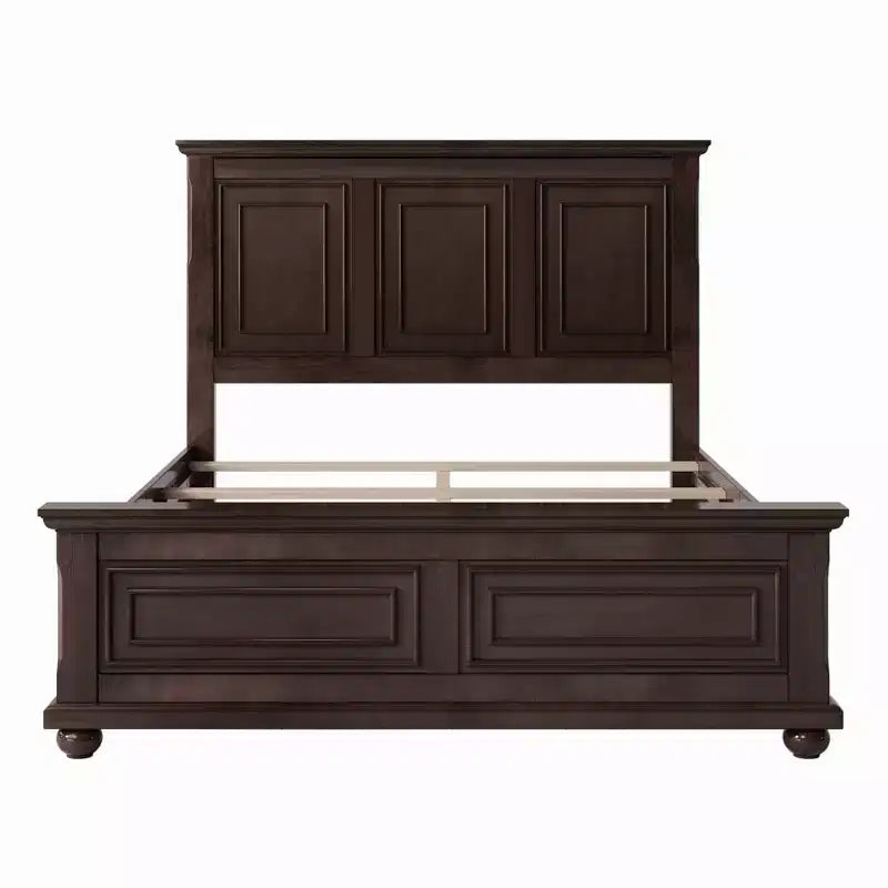Queen/King Size Platform Bed with Tall Headboard, Vintage Pinewood Bed Frame, Traditional Style - ModernLuxe