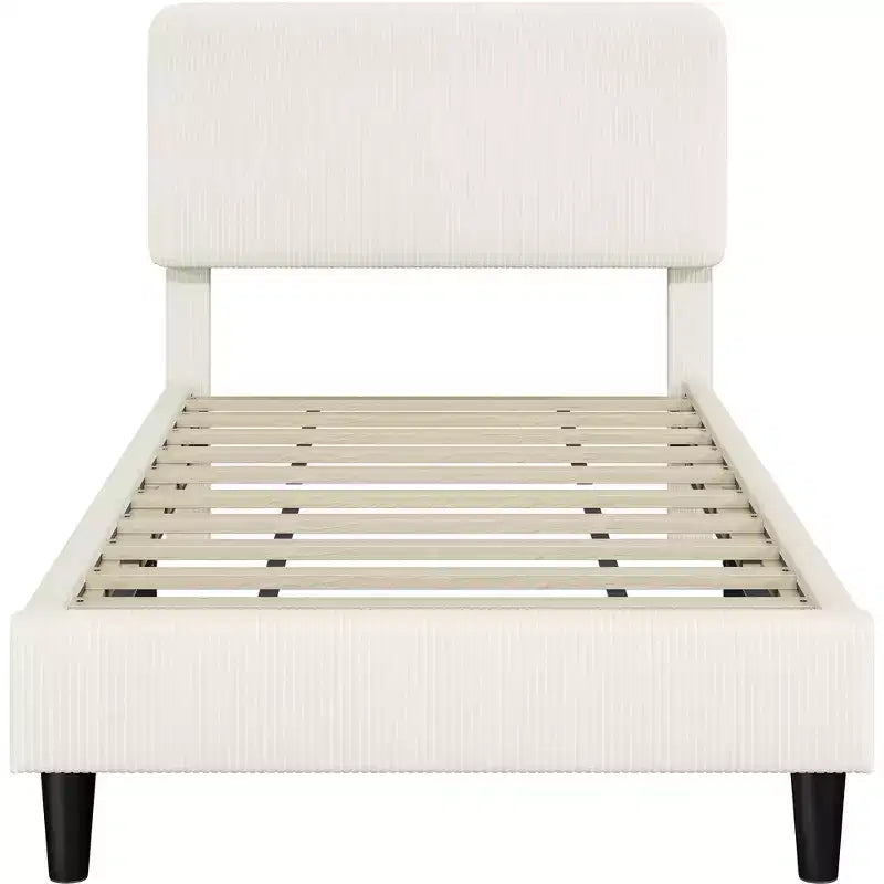 Yaheetech Upholstered Bed Frame with Adjustable Headboard and Mattress Foundation with Wooden Slat Support