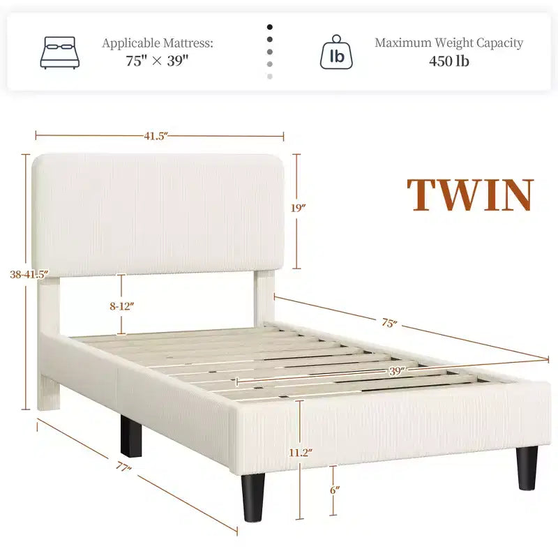 Yaheetech Upholstered Bed Frame with Adjustable Headboard and Mattress Foundation with Wooden Slat Support