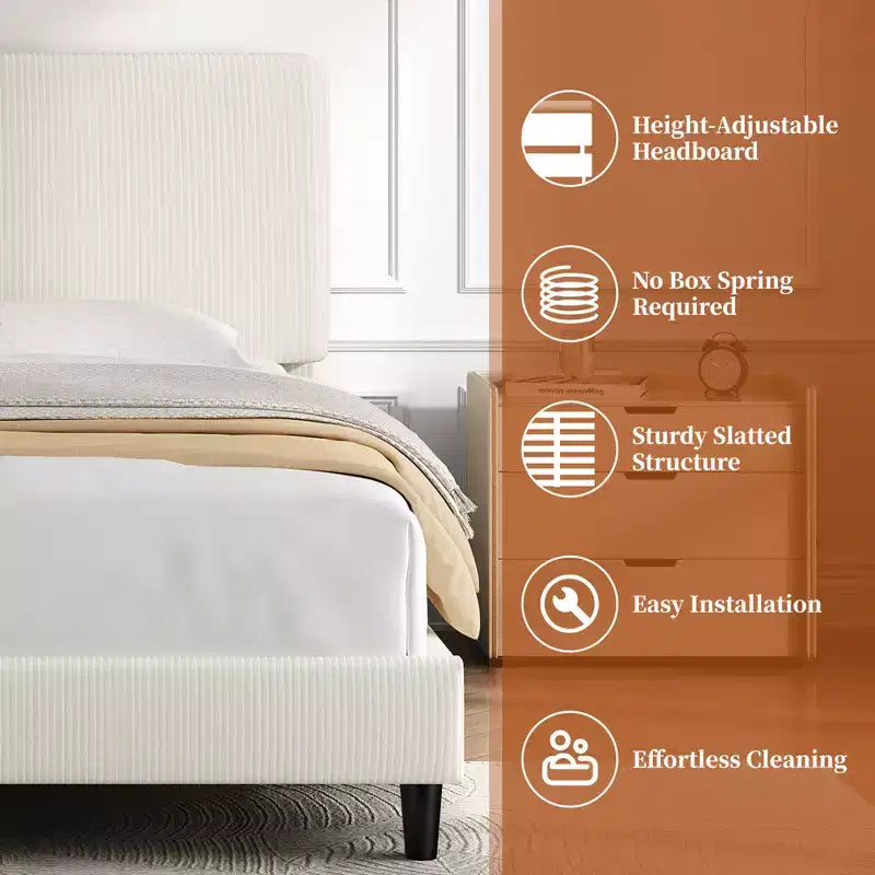 Yaheetech Upholstered Bed Frame with Adjustable Headboard and Mattress Foundation with Wooden Slat Support