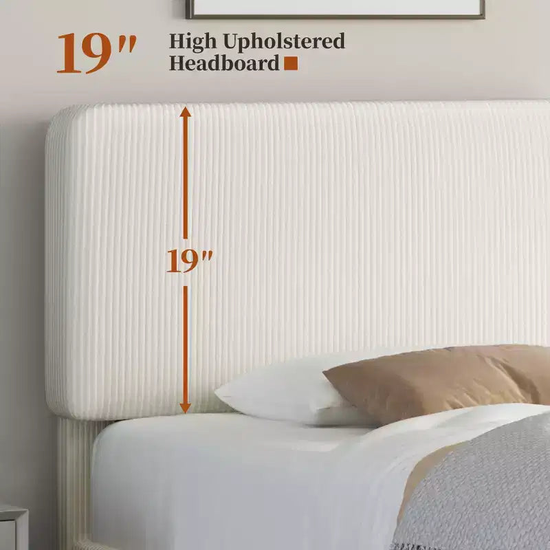 Yaheetech Upholstered Bed Frame with Adjustable Headboard and Mattress Foundation with Wooden Slat Support