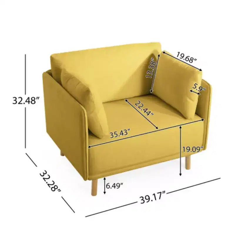 39 Upholstered Accent Chair: Soft Cushions, Sleek Arms, Wooden Legs - Cozy for Living, Bedroom, Office