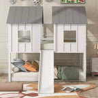 Letto a Castello con Scivolo e Finestre, Modello Casa, Whisen, una Piazza e Mezza - Bianco