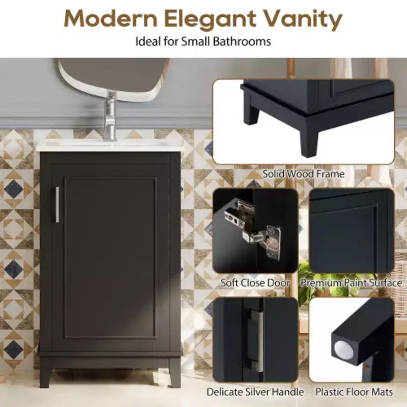 20 inch modern small bathroom storage cabinet, dressing table with ceramic basin, ample storage space