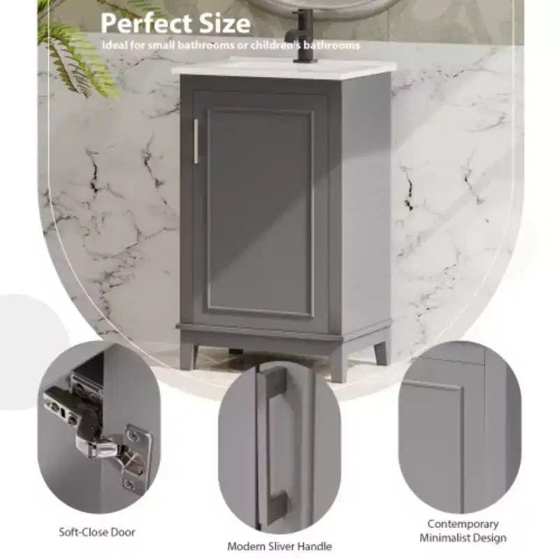 20 inch modern small bathroom storage cabinet, dressing table with ceramic basin, ample storage space