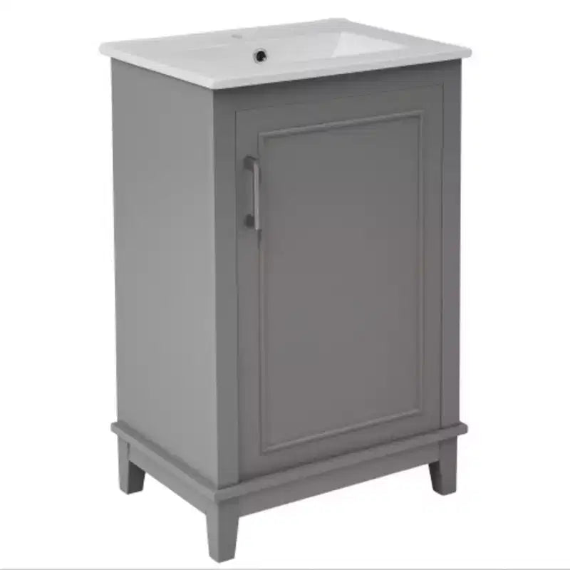 20 inch modern small bathroom storage cabinet, dressing table with ceramic basin, ample storage space
