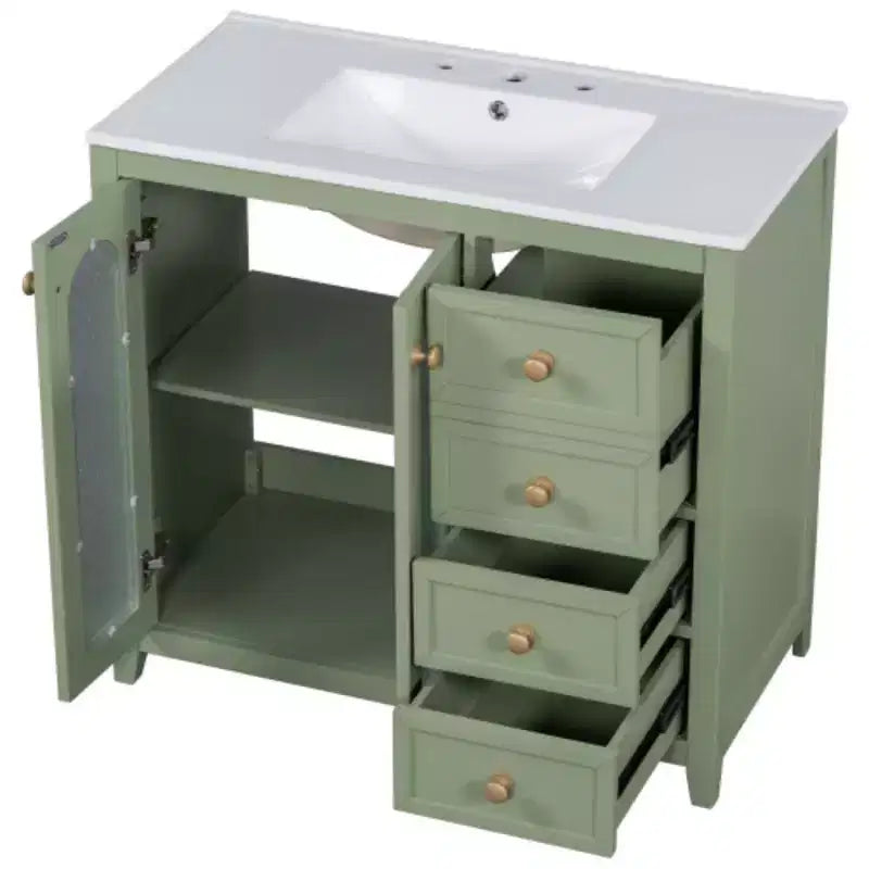 36 Inch Bathroom Storage Cabinet Vanity with Two Soft Closed Doors, Adjustable Shelves, and Three Drawers
