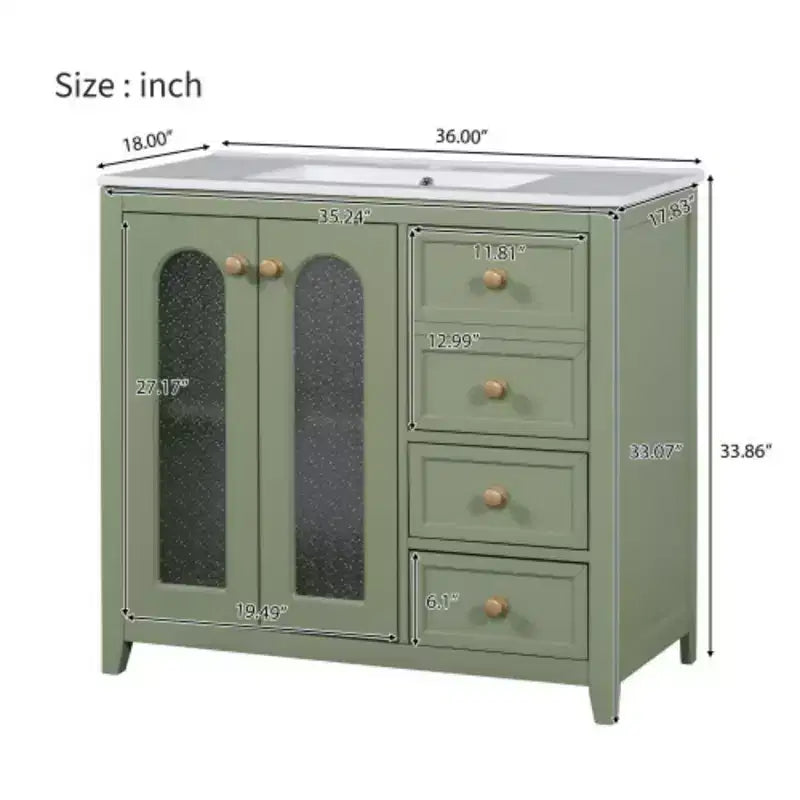 36 Inch Bathroom Storage Cabinet Vanity with Two Soft Closed Doors, Adjustable Shelves, and Three Drawers