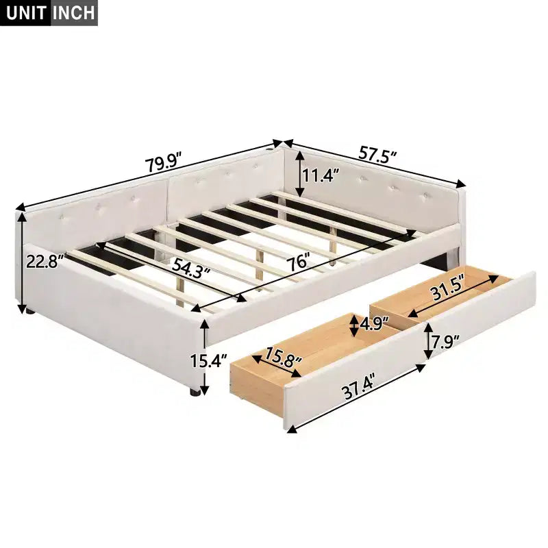 Whisen Elegant Design Queen Size Upholstered Platform Bed with USB Ports