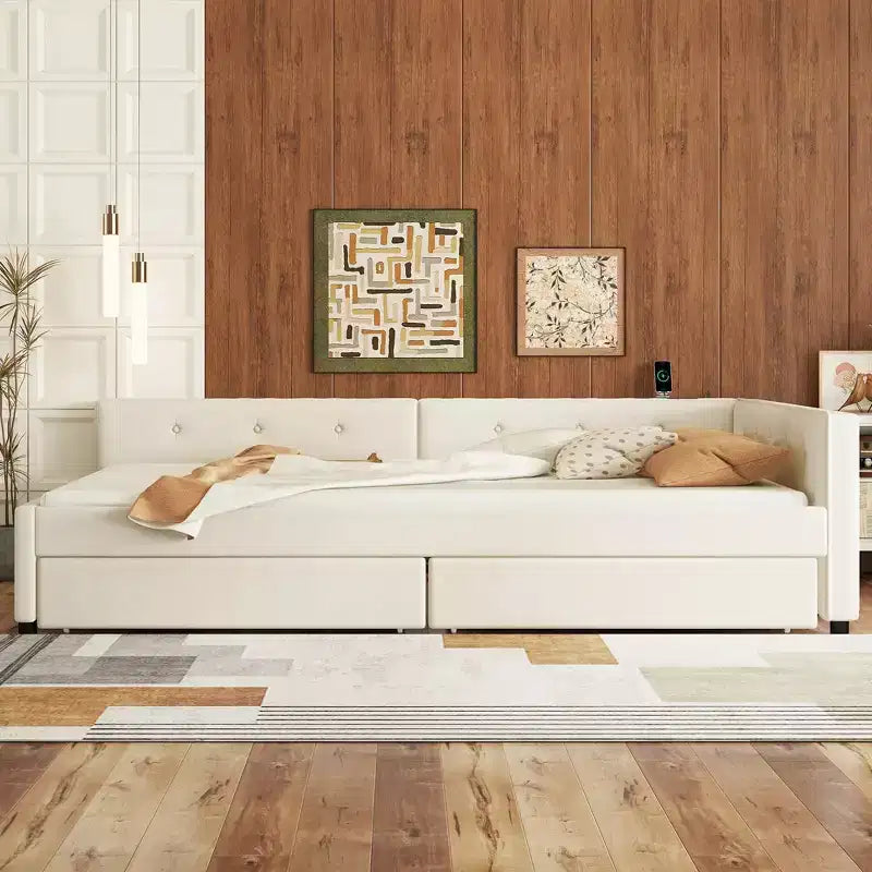 Whisen Elegant Design Queen Size Upholstered Platform Bed with USB Ports