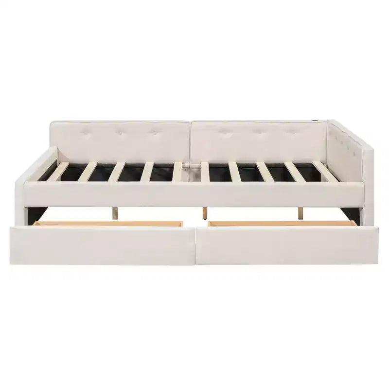 Whisen Elegant Design Queen Size Upholstered Platform Bed with USB Ports