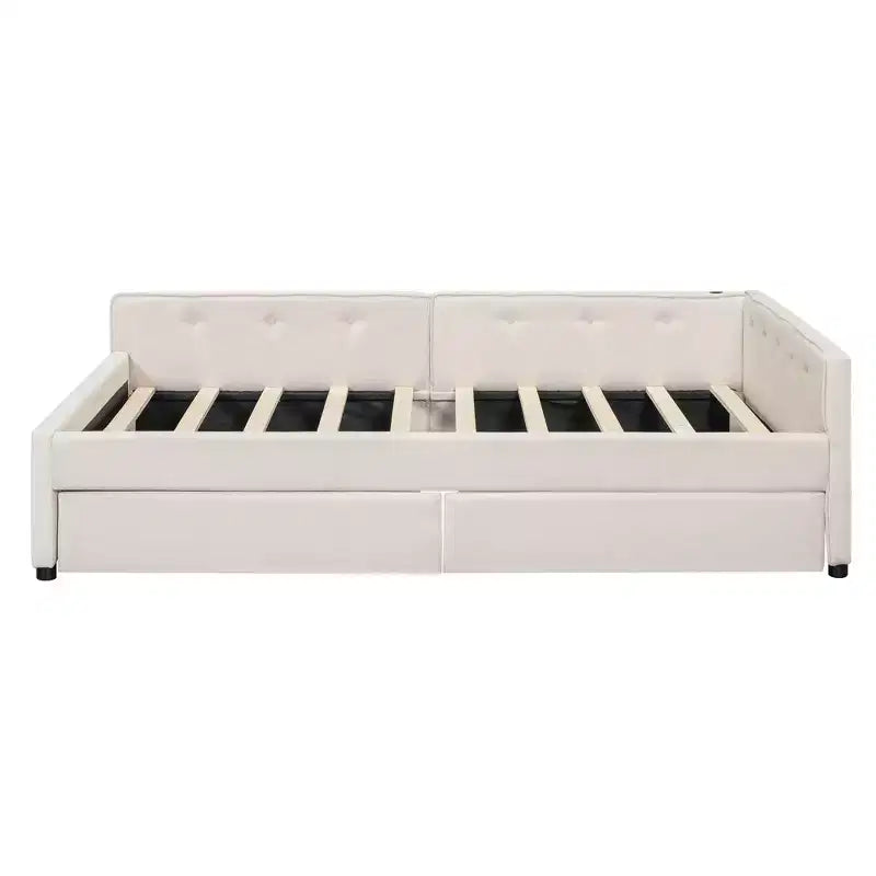 Whisen Elegant Design Queen Size Upholstered Platform Bed with USB Ports