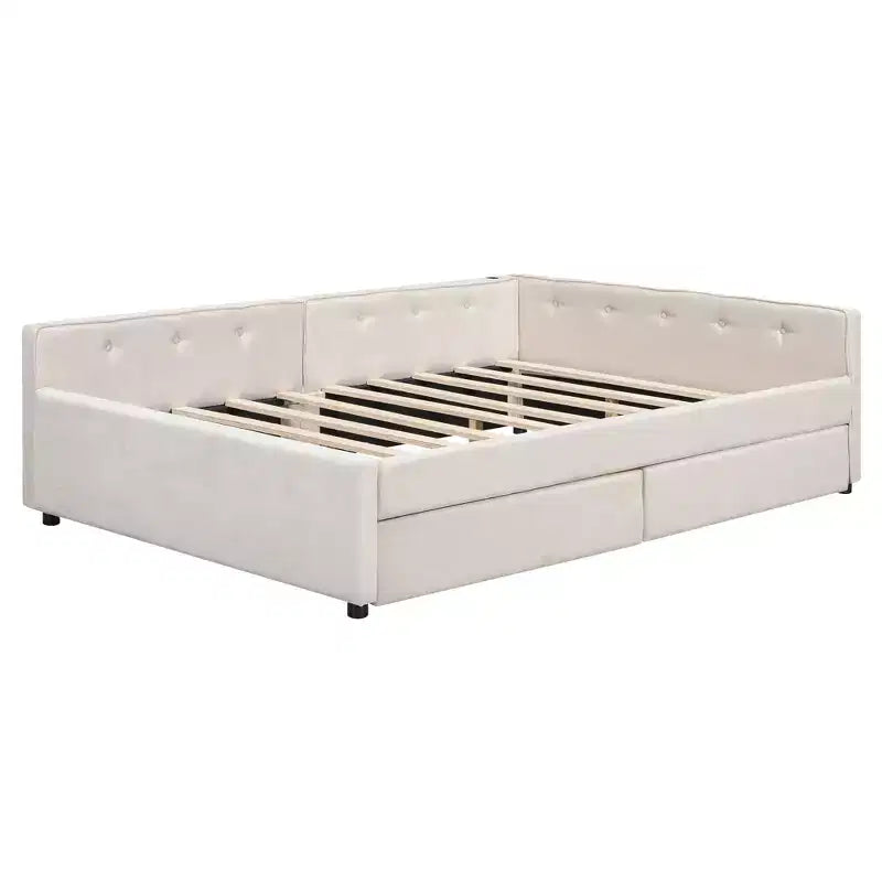Whisen Elegant Design Queen Size Upholstered Platform Bed with USB Ports