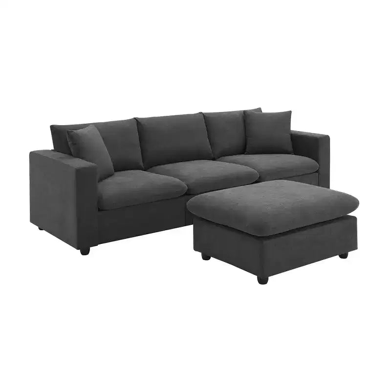 GDFStudio Bruce Divano Sezionale a L in Tessuto 101 con Pouf Ottomano