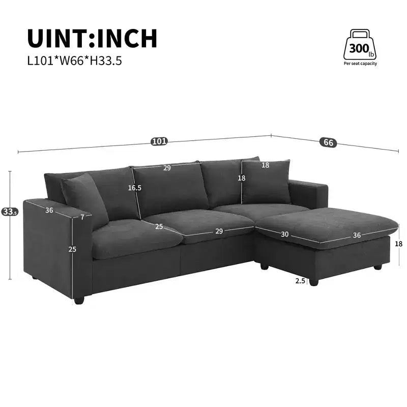 GDFStudio Bruce Divano Sezionale a L in Tessuto 101 con Pouf Ottomano