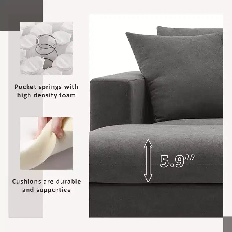 GDFStudio Bruce Divano Sezionale a L in Tessuto 101 con Pouf Ottomano