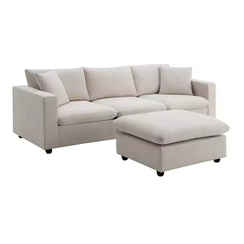 GDFStudio Bruce Divano Sezionale a L in Tessuto 101 con Pouf Ottomano