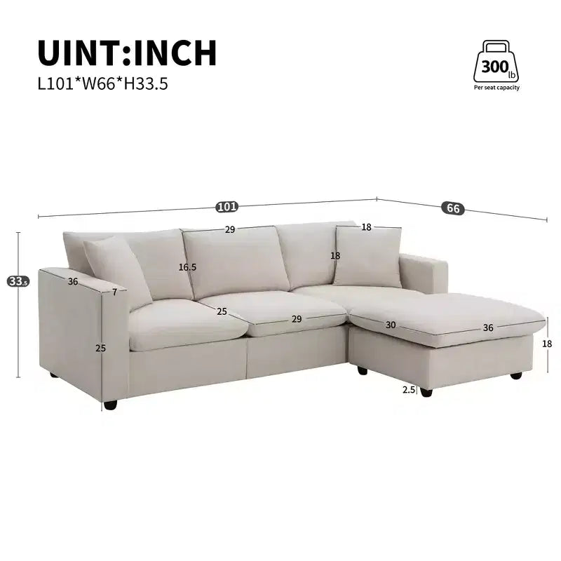 GDFStudio Bruce Divano Sezionale a L in Tessuto 101 con Pouf Ottomano